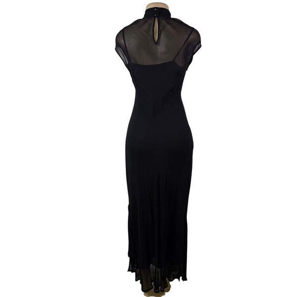 Donna Ricco Womens Black Cap Sleeve Maxi Dress Elegant Design Sz 6