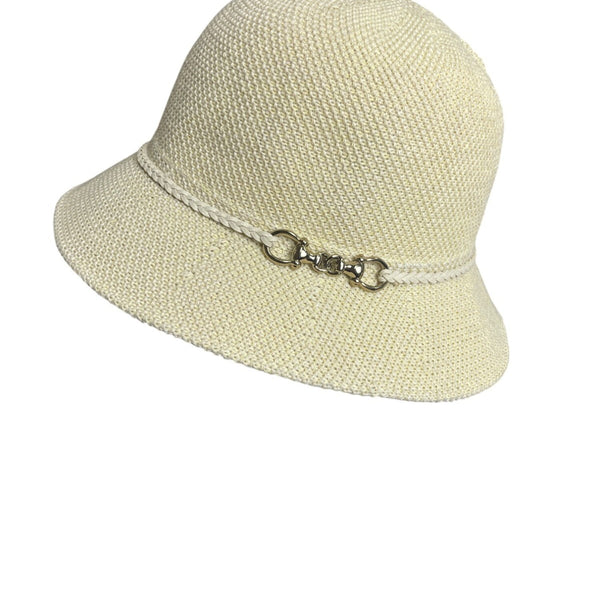 Yellow Cloche Hat With Braided Band & Metal Buckle Accent