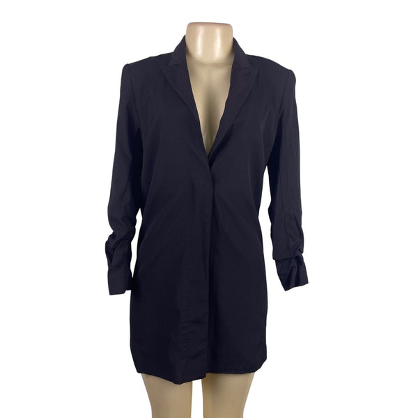 Theory Womens Black Wool & Polyamide Shirt Blazer Dress Elegant Button Cuff Sz 4