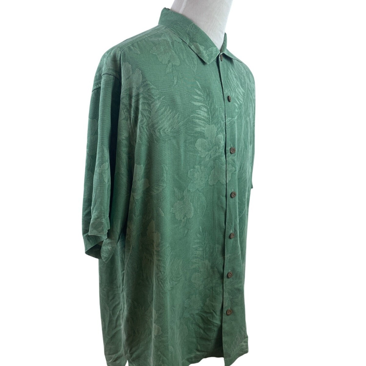 Tommy Bahama Mens Green Silk Floral Hawaiian Short Sleeve Button-Up Shirt...