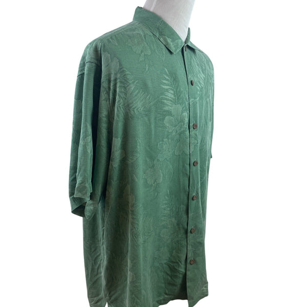 Tommy Bahama Mens Green Silk Floral Hawaiian Short Sleeve Button-Up Shirt...