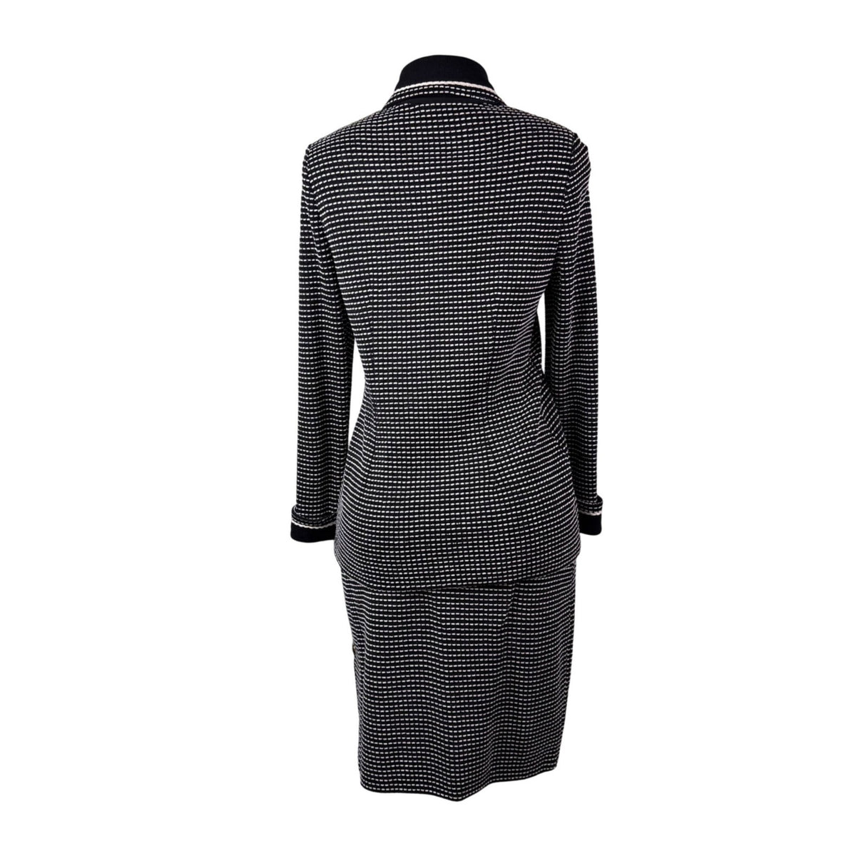 St. John Womens Black Knit Jacket & Skirt Set White Dotted Pattern Size  4 & 6