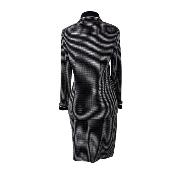 St. John Womens Black Knit Jacket & Skirt Set White Dotted Pattern Size  4 & 6