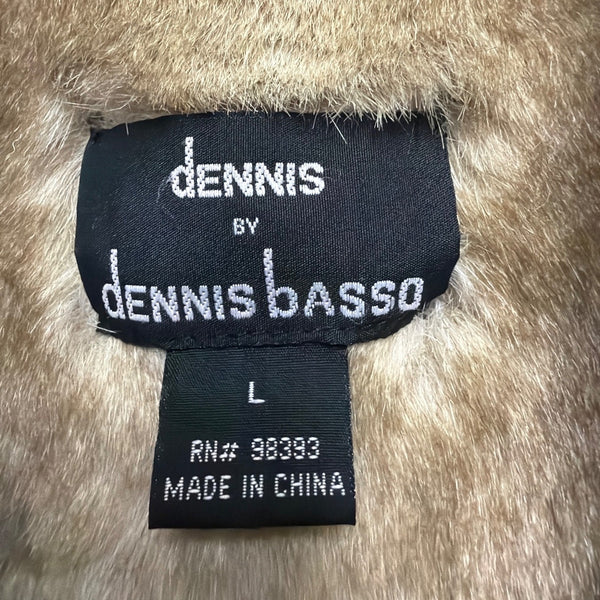 Dennis By Dennis Basso Womens Tan Faux Suede & Fur Button Jacket Winter Sz L
