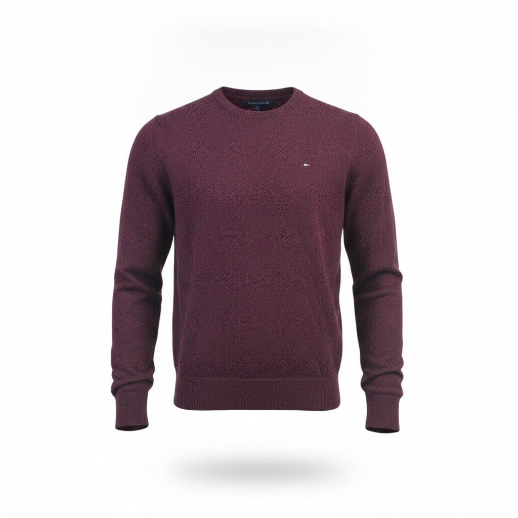 Tommy Hilfiger Mens Burgundy Cotton Cashmere Sweater Soft Knit Pullover Size M 