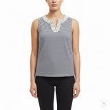 Talbots Womens Navy White Cotton Striped Sleeveless Top Petite Beaded Neck Sz S