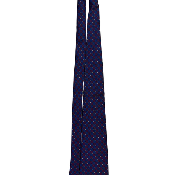 Paul Fredrick Mens Blue & Burgundy Silk Necktie Checkered Woven Hand Sewn