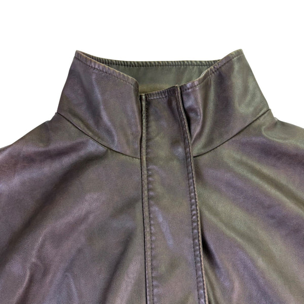 Bershka Mens Brown Faux Leather Bomber Jacket Lining Lightweight Size XL