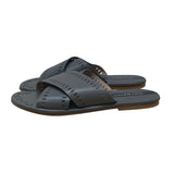 Matt Bernson Womens Gray Leather With Perforated Detailing Slide Sandals Size 8