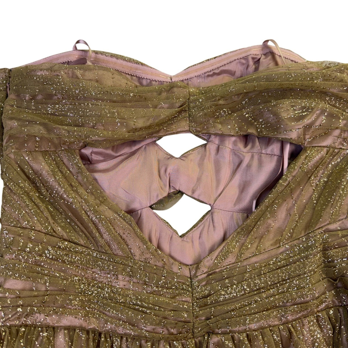 Hailey Adrianna Papell Womens Gold Glitter Mesh Strapless Dress Elegant Size 12
