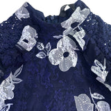 AX Paris Womens Navy Lace Floral Mini Dress Elegant Ruffle Details Size 10
