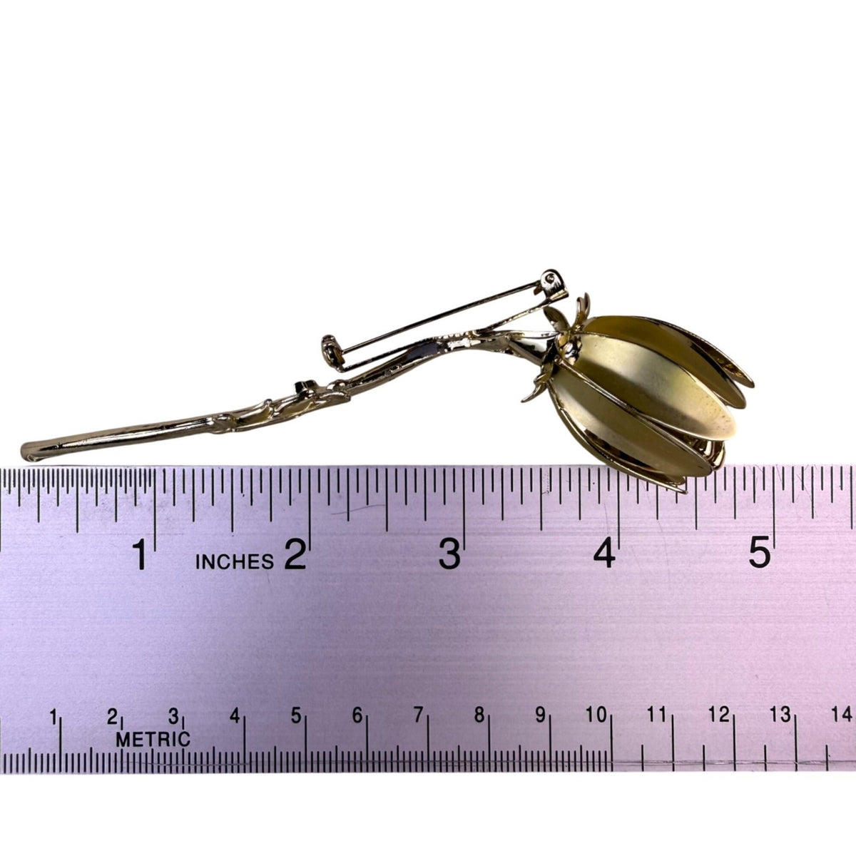 Flower Stem Brooch Gold Tone Metal Pin Floral Design Elegant Vintage