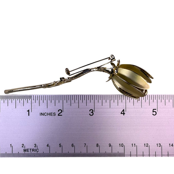 Flower Stem Brooch Gold Tone Metal Pin Floral Design Elegant Vintage