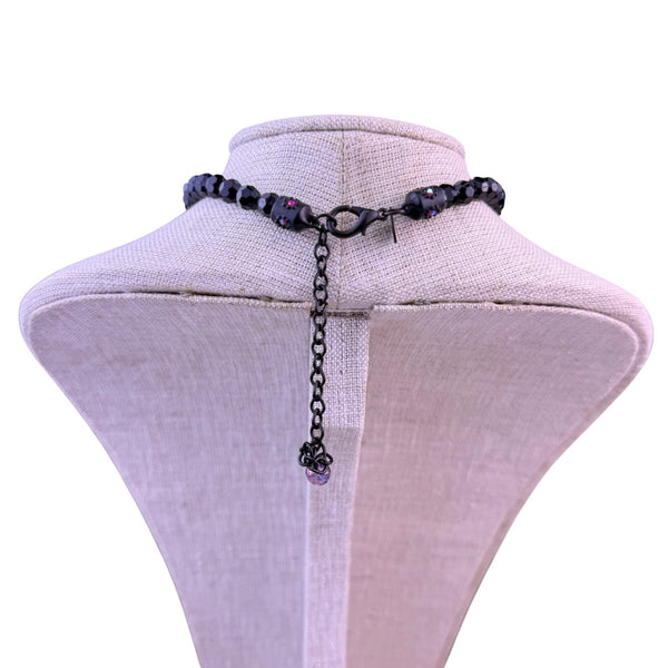 Chicos Womens Black Multi-Material Necklace With Teardrop Pendant & Red Crystals