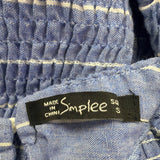 Simplee Womens Blue Cotton Linen Stripe Midi Dress Size Small