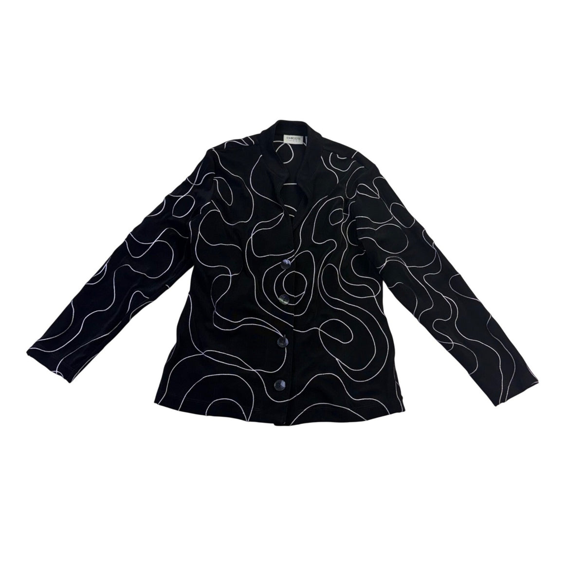 Chicos Womens Black Abstract Printed Blazer Jacket Button-Up Size 1 