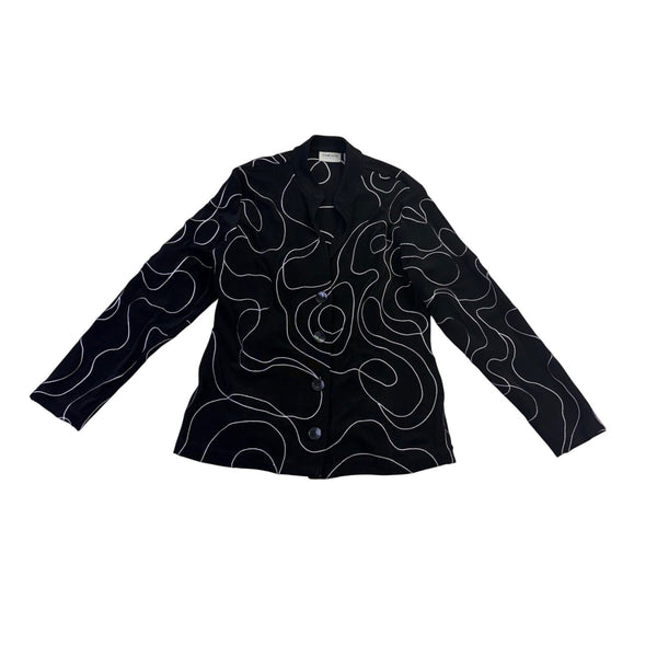 Chicos Womens Black Abstract Printed Blazer Jacket Button-Up Size 1 