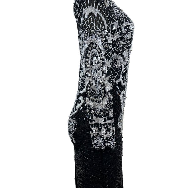 Vintage Sweet Lo Women’s Black and White Beaded Sequin Long Sleeve Dress M New