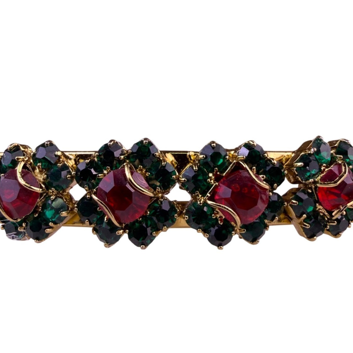 Gold Tone Womens Red Green Stone Bangle Bracelet Sparkling Multi-Gem Design
