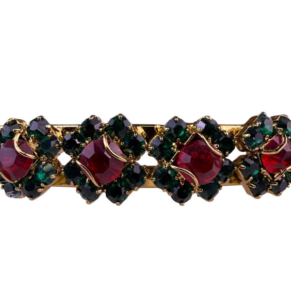 Gold Tone Womens Red Green Stone Bangle Bracelet Sparkling Multi-Gem Design
