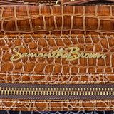 Samantha Brown Women’s Brown & Blue Faux Croc Embossed With Zippered Satchel Bag