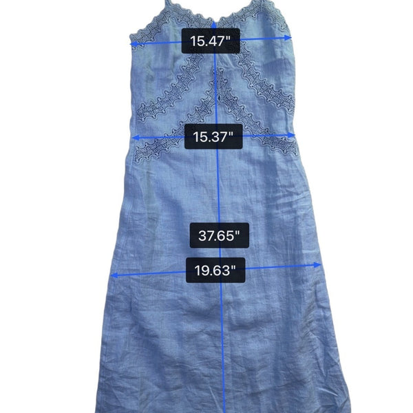J. Crew Womens Blue Linen Embroidered Slip Dress Lightweight Summer Wear Size 2P