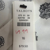Talbots Womens White Non-Iron Short Sleeve Button-Down Shirt Size 16