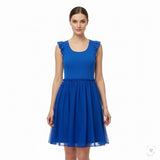 Betsey Johnson Womens Blue Cotton & Silk Dress Ruffled Sleeves Made In USA Sz S