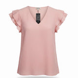Blooming Jelly Womens Pink V-Neck Ruffle Sleeve Blouse Top Size L