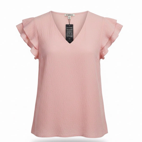 Blooming Jelly Womens Pink V-Neck Ruffle Sleeve Blouse Top Size L