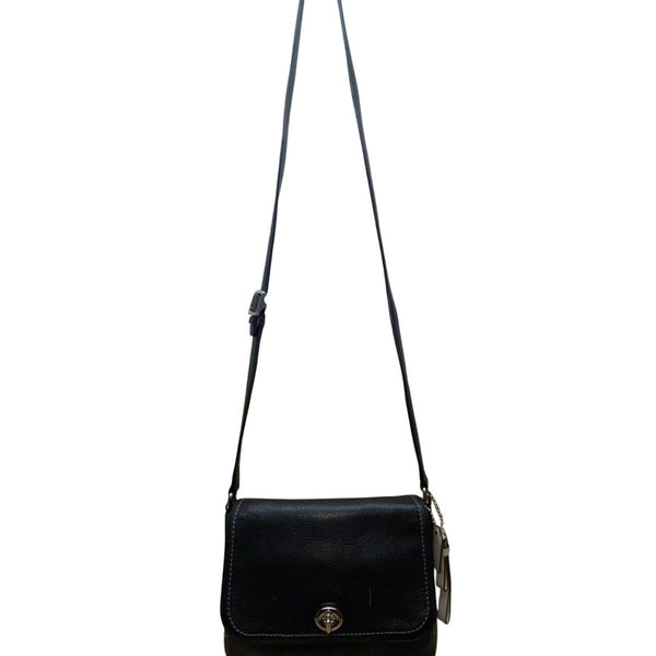 Coach Women’s Black Pebbled Leather Adjustable Strap Silver-Tone Crossbody Bag
