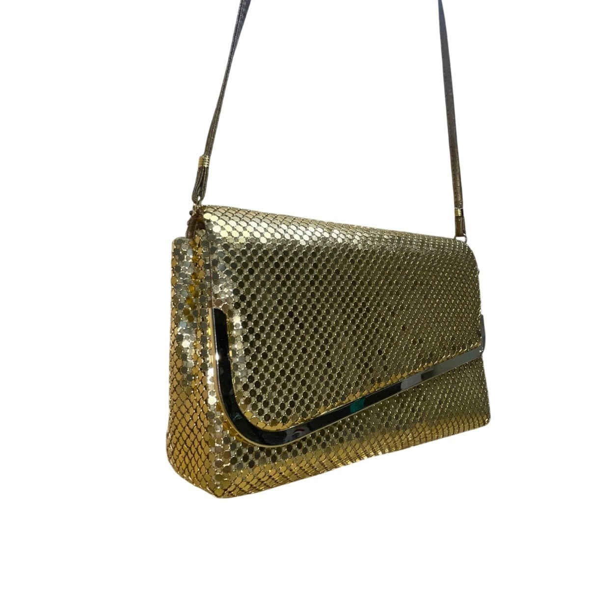 Vtg La Regale Women’s Gold Metal Mesh Shoulder Strap asymmetrical Evening Clutch