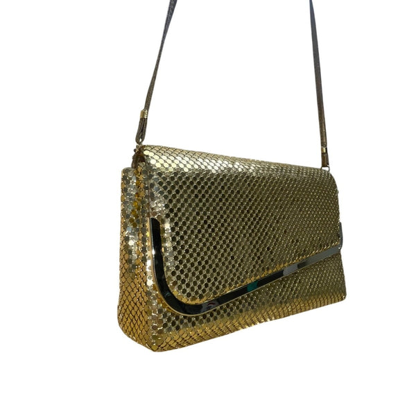 Vtg La Regale Women’s Gold Metal Mesh Shoulder Strap asymmetrical Evening Clutch