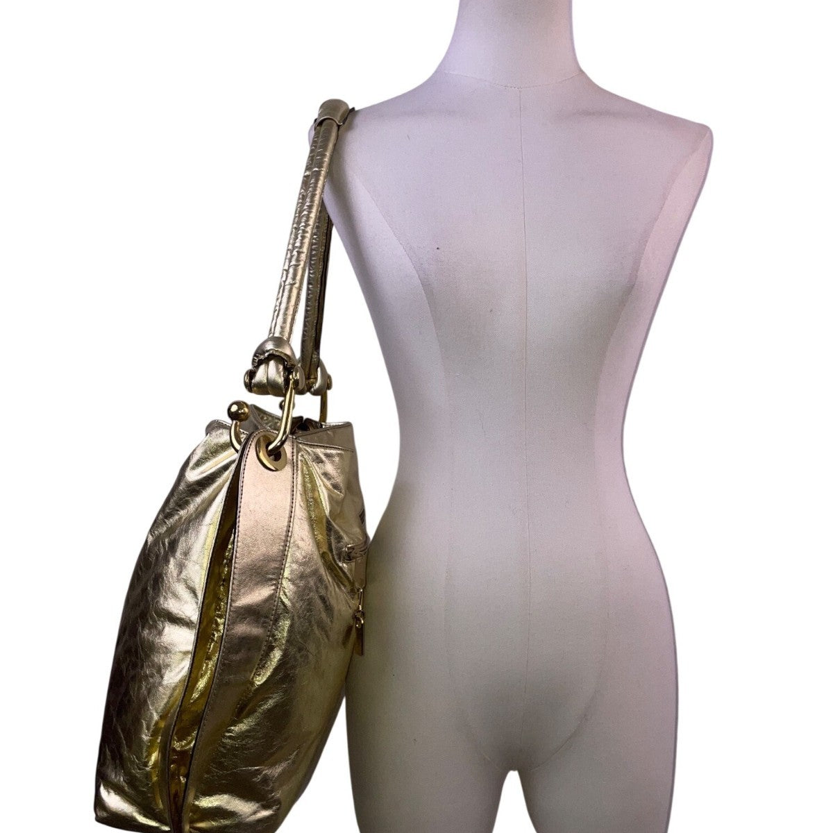 California Women’s Gold Leather Adjustable Strap & Snap Closure Shoulder Bag