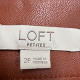 Loft Womens Brown Faux Leather Petite Mini Skirt Gold Button Size 2P