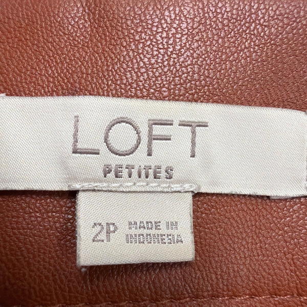 Loft Womens Brown Faux Leather Petite Mini Skirt Gold Button Size 2P