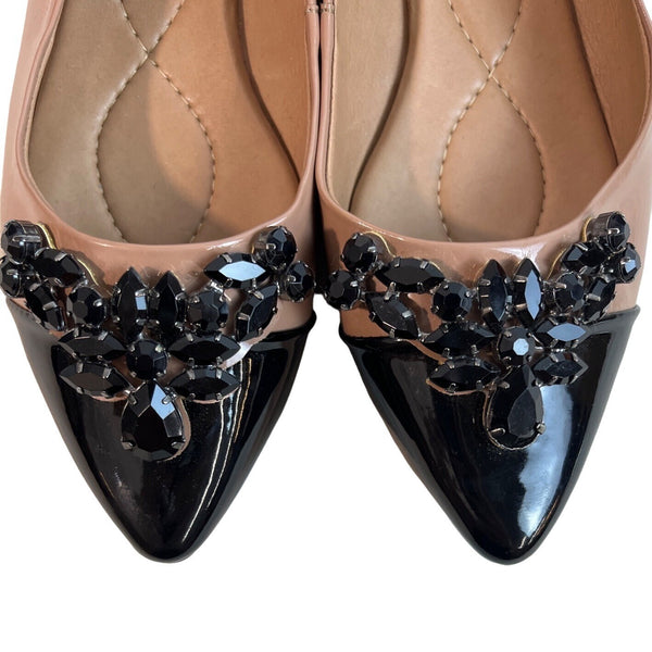 Scamboo Women's Tan Brown Black Rhinestone Flat Shoes Sz 35 - EUC