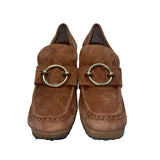 Frame Women’s Brown Suede Gold-Tone Buckle Le Benedict Block Heel Loafers Sz 7.5