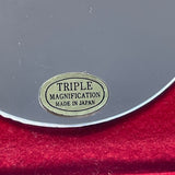 Vintage Womens Floral Tapestry Gold Metal Frame Triple Magnification Dual Mirror