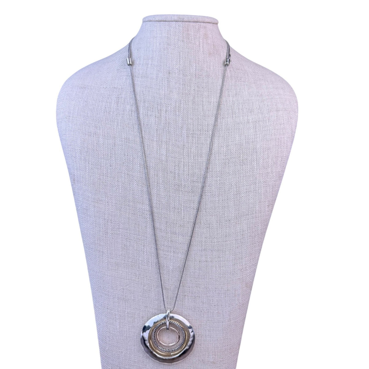 Scroll & Vine Womens Silver Tone Mixed Metal Circular Pendant Necklace