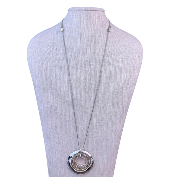 Scroll & Vine Womens Silver Tone Mixed Metal Circular Pendant Necklace