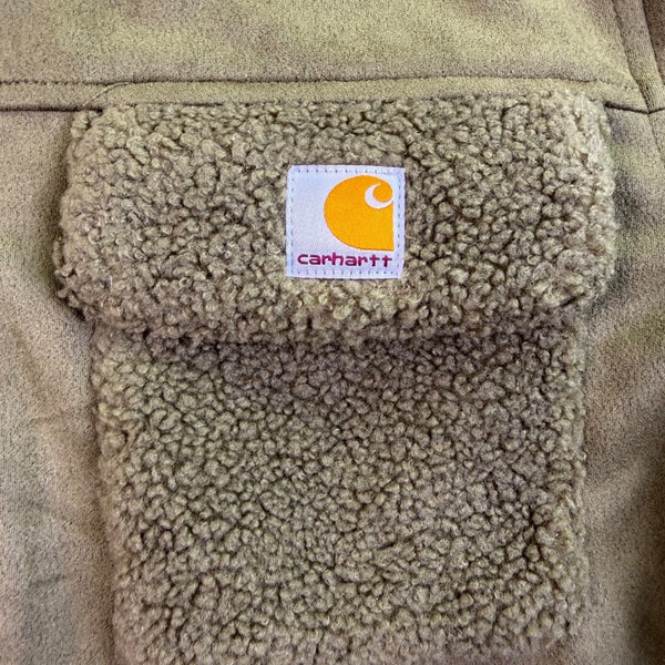 Carhartt Women’s Olive Green Sherpa-Lined Jacket Button Front Dual Pockets Sz XL