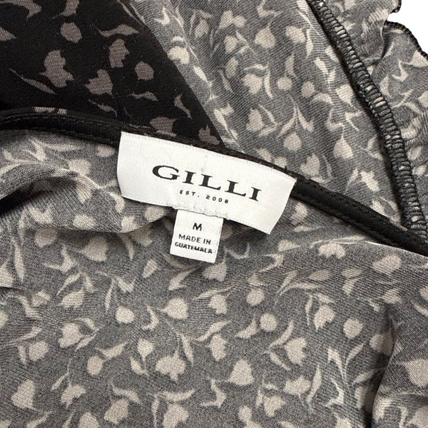 Gilli Womens Black Floral Wrap Dress Long Sleeve Midi Length Ruffle Hem Size M