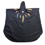 Coloratura Womens Black Wool Hooded Poncho With Feather Appliqué One Size