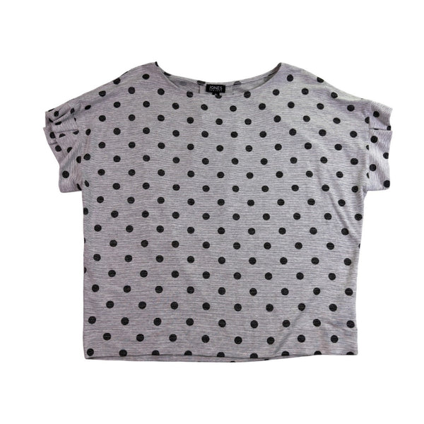 Jones New York Women’s Gray Polka Dot Short Sleeve Top Size L