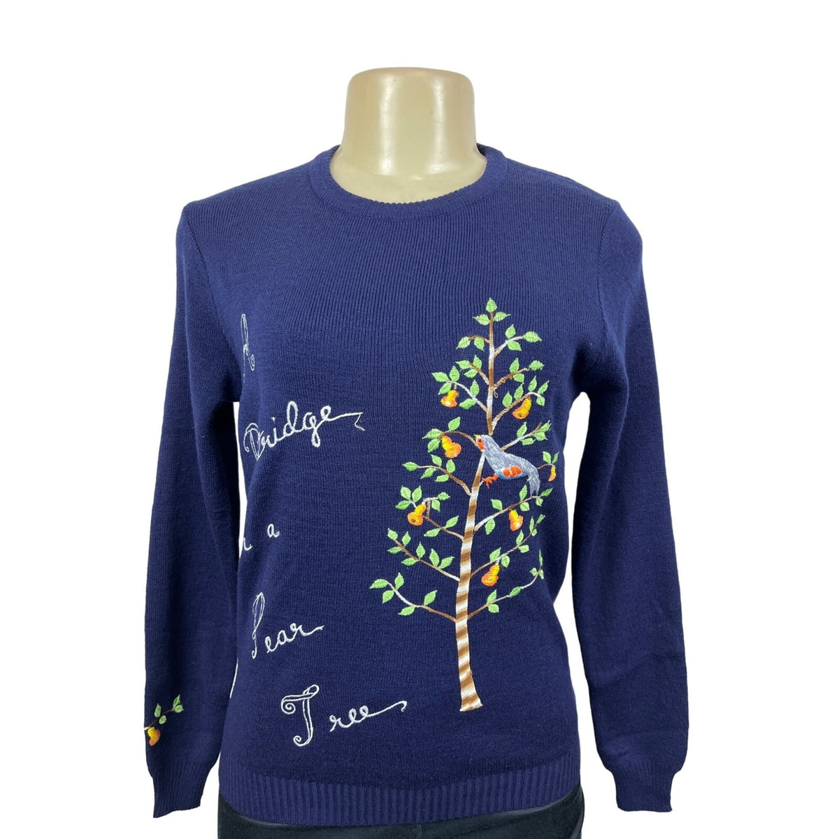 Cyn Totles Women's Dark Blue Pear Tree Design Sweater Sz M - NWT