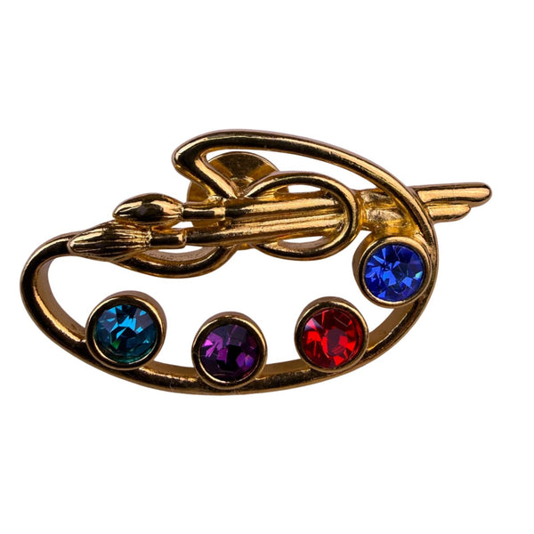Avon Gold Tone Multi-Color Rhinestone Artist Palette Pin Brooch Vintage Design