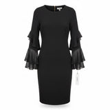 Calvin Klein Women Black Polyester Spandex Bell Sleeve Sheath Dress Size 10