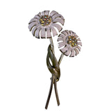 B.S.K. Womens Gold Tone White Enamel Double Daisy Flower Brooch With Rhinestones