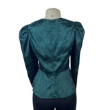 Free Press Womens Green Floral Jacquard Long Sleeve Peplum Blouse Size M
